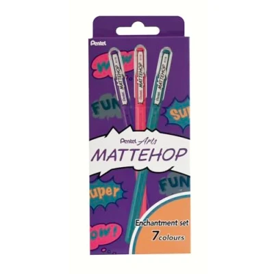 Afbeelding van Pentel K110 MatteHop betovering kleuren, matte gel rollerball pennen, 1,0 mm tip (portemonnee van 7)