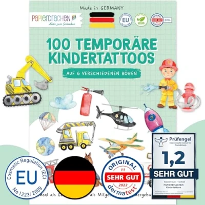 Afbeelding van 100 Opplaktatoeages Huidvriendelijke kindertattoos kleurrijke mix kindvriendelijke ontwerpen als verjaardagscadeau of cadeau idee Veganistisch