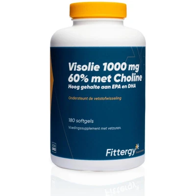 Afbeelding van Gratis Verzending: 2x Fittergy Supplements Visolie 1000mg 60% Met Choline 180 softgels