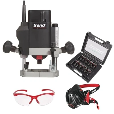Afbeelding van Trend T5 Variabele Snelheid Invalfrees, 8mm, 1000W, 230V EU, 12 dlg. Frezenset, Air Stealth Stofmasker &amp; Veiligheidsbril, T5/START/SET/E