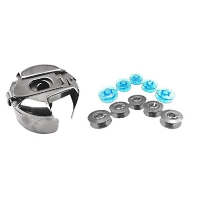 Afbeelding van Spoelcapsule, blauwe spoelen en metalen voor Pfaff 6110, 6112, 6120, 6122, 6122 Stretch &amp; Jeans naaimachines