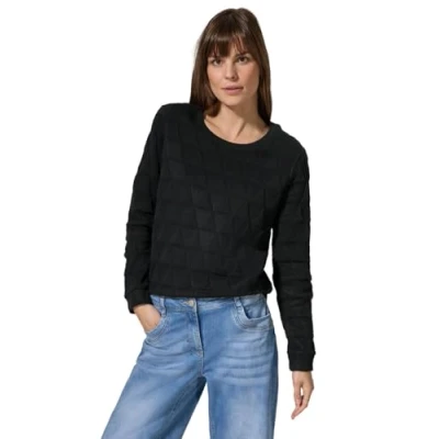 Afbeelding van Cecil MIT Grafischem Muster Longsleeve, Dames, Maat: Medium, Schwarz
