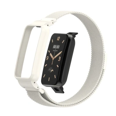 Afbeelding van Milanese loop bandje met case Wit Xiaomi Smart Band 7 Pro