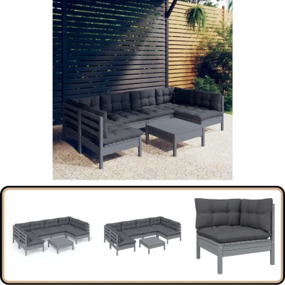 Afbeelding van vidaXL 7 delige Loungeset met kussens massief grenenhout grijs