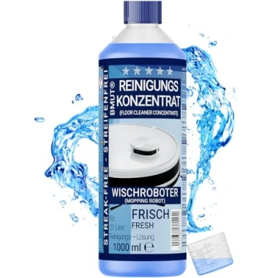 Afbeelding van 1 x 1000 ml dweilrobot reinigingsmiddel concentraat extra frisse geur streepvrij &amp; schuim arm + doseerbeker vloerreiniger en nog veel meer.