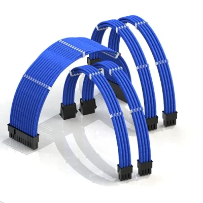 Afbeelding van LINKUP AVA 30cm PSU Ingekapselde Kabelverlenging GPU PC voeding, gevlochten, met kabelklem┃1x 24 P (20+4)┃2x 8 (4+4) CPU┃2x (6+2) Set┃300mm Blauw