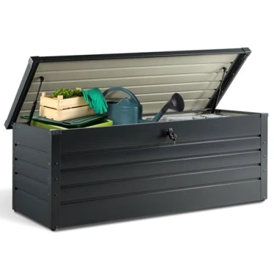 Afbeelding van IDMarket Opbergdoos, metaal, afsluitbaar, antracietgrijs, voor tuin, 600 l, 165 x 70 63 cm