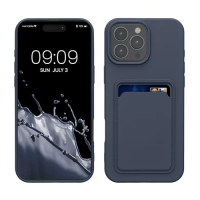 Afbeelding van kwmobile telefoonhoesje geschikt voor Apple iPhone 16 Pro Max Hoesje met pasjeshouder TPU case in donkerblauw