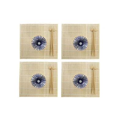 Afbeelding van 16 delige sushi serveer set aardewerk voor 4 personen licht blauw/wit Bordjes
