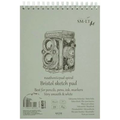 Afbeelding van SMLT EB 50TS Authentic Line A4 schetsblok, bijzonder wit en glad kristalpapier, 185 g/m², 50 vellen, met perforatie, gerecycled deksel dubbele spiraal