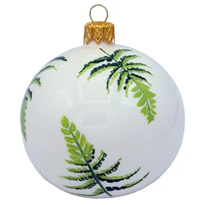 Afbeelding van Vitbis Glasgeblazen ballen handbeschilderde glazen paaskerstboomversiering door de natuur geïnspireerde schildering wit &amp; groen 10 cm 2 stuks