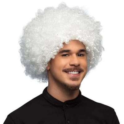 Afbeelding van Boland Pruik Groove Wit Afro Kort Unisex Danser/danseres 70&#039;s, 80&#039;s &amp; 90&#039;s Disco