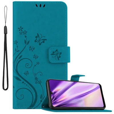 Afbeelding van Cadorabo Hoesje geschikt voor Samsung Galaxy A31 in BLOEMEN BLAUW Beschermhoes bloemmotief met magnetische sluiting, standfunctie en kaartsleuven Book Case Cover Etui