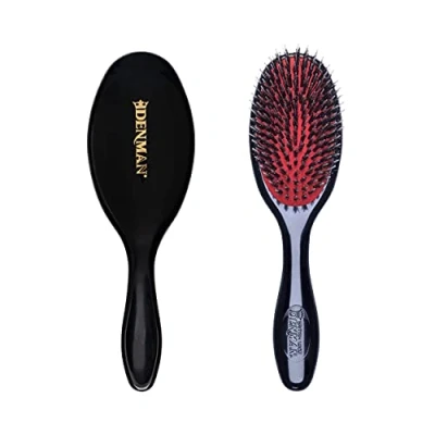 Afbeelding van Denman Cushion Hair Brush (Small) with Soft Nylon Quill Boar Bristles Porcupine Style for Grooming, Detangling, Straightening, Blowdrying and Refreshing Black, P081S