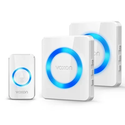 Afbeelding van VOXON draadloze deurbel met 2 ontvangers, IP65 waterdichte plug in werkt op batterijen, 396 m lange afstand kit LED flitser, 5 volumeniveaus, 60 melodieën, wit
