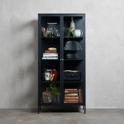 Afbeelding van Nordic Home Ragnar vitrinekast 190 cm zwart Metaal