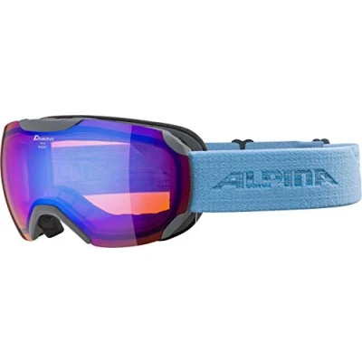 Afbeelding van ALPINA PHEOS S Q LITE Skibril met gespiegelde, contrastversterkende 100% uv bescherming voor volwassenen, grijs syblauw, eenheidsmaat