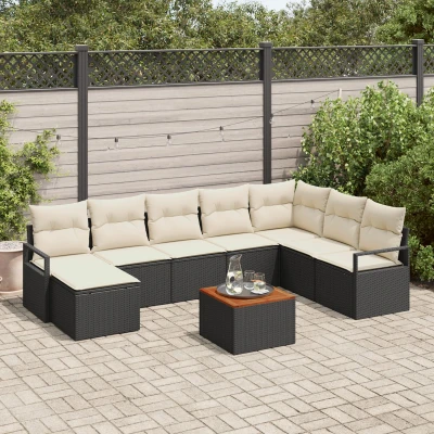Afbeelding van vidaXL 9 delig tuinbankstel met kussens zwart poly rattan acacia, 2 zits tuinbank