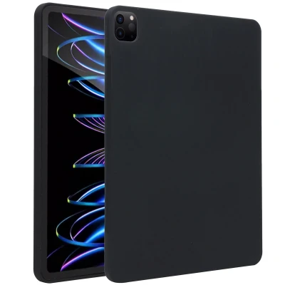 Afbeelding van Apple iPad Pro 12.9 (2022) Hoes: Accezz Liquid Silicone Backcover met penhouder Softcase,Backcover Zwart Siliconen En TPU (zacht) Tablet
