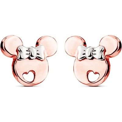 Afbeelding van Kaguyo Minnie Mouse Earrings for Girls Roségoud Verguld 925 Sterling Zilveren Kleine Schattige Mickey Stud Oorbellen voor Vrouwen Meisjes en Kinderen Verjaardagscadeau (zilveren strik)