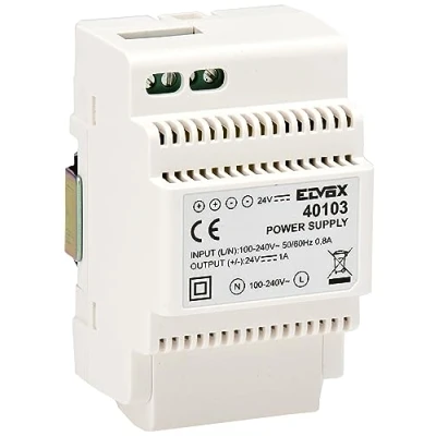 Afbeelding van Vimar 40103 voeding voor video deurintercom met uitgang 24 V, 100 240 V 50/60 Hz, installatie op DIN rail (60715 Th35), 3 modules, wit