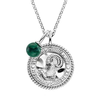 Afbeelding van Engelsrufer Damen Halskette aus Sterling Silber und Sternzeichen Steinbock Anhänger besetzt mit 4 Zirkonia Steinen einem grünen Malachit Stein Länge: 50cm