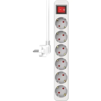 Afbeelding van ELRO ES106 6 polige stekkerdoos met schakelaar en 1,5m kabel kinderveilig Schuko stekker max. 3680 W TÜV gekeurd wit