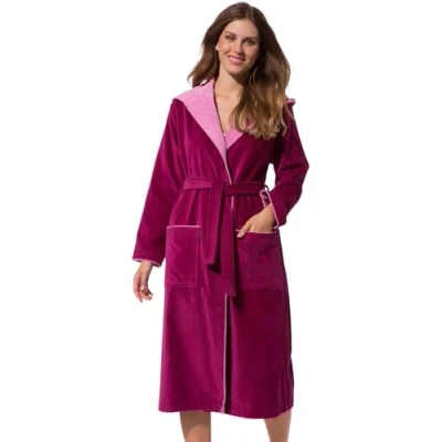 Afbeelding van Morgenstern man badstof ochtendjas met capuchon van puur katoen velour roze M