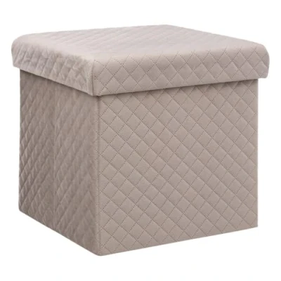 Afbeelding van Atmosphera Poef/hocker/voetenbankje opbergbox fluweel beige PO/MDF 31 x cm Poefs