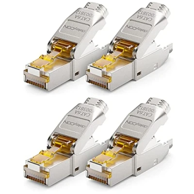 Afbeelding van deleyCON 4x CAT 6a RJ45 Netwerkstekker Gereedschapsloos Afgeschermd 10 Gbit/s voor Raw Cable Starre Installatiekabel Connector Ethernet LAN DSL Patchkabel