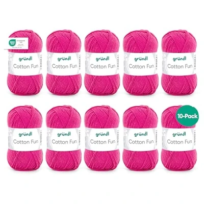 Afbeelding van Gründl Cotton Fun Breigaren, haakgaren (zacht garen van 100% katoen, Oeko Tex gecertificeerd, 50 g/115 m, naalddikte: 3 4, 10 bollen à g), fuchsia, 27,00 x 11,00 07,00 cm