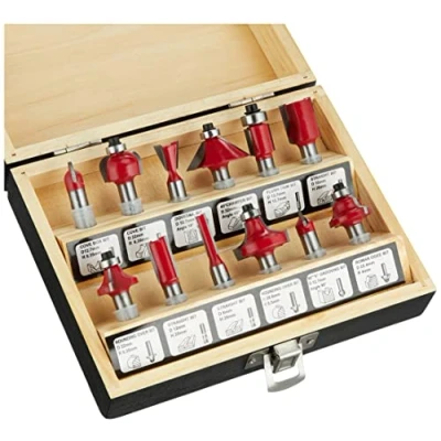 Afbeelding van Meister freesset 12 delig voor houtbewerking bovenfrezen met 8 mm schacht hardmetaal/groeffrees/tandfrees/verzonken frees/kwartstaaffrees/holle frees/afrondfrees / 5644460