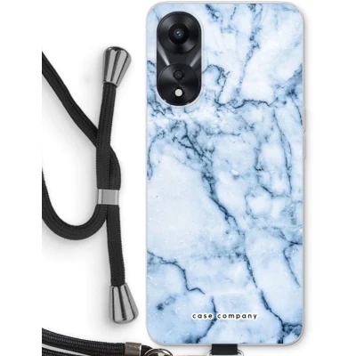Afbeelding van Case Company® hoesje met Koord geschikt voor Oppo A58x Blauw marmer Telefoonhoesje Zwart Bescherming aan alle Kanten en Over de Schermrand