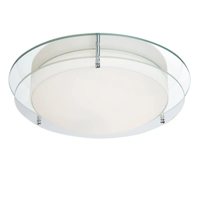 Afbeelding van Searchlight Lighting LED Badkamer Flush Plafond Licht Chroom, Helder en Glas IP44