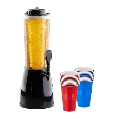 Afbeelding van Relaxdays biertoren met 20 beer pong bekers biertower ijsblokjeshouder 2,5 liter