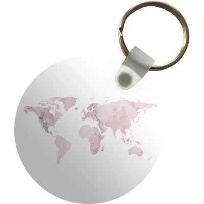 Afbeelding van Sleutelhanger Wereldkaart Marmer Roze Plastic Rond Uitdeelcadeautjes