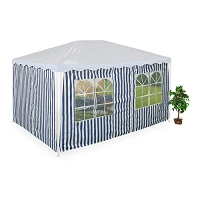 Afbeelding van Relaxdays zijwanden partytent, set van 2, zijkanten voor tuintent 3x4m, klittenbandsluiting, polyester, blauw wit
