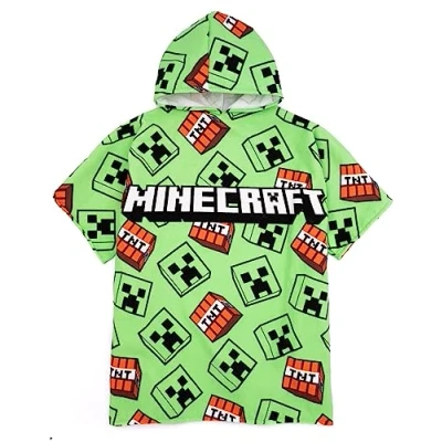 Afbeelding van Minecraft Handdoek Poncho Kids Tieners Meisjes Jongens Game Personages Creeper TNT Explosieve Kinderen Groen Bad Strandlaken Badmode Beach Cover Up
