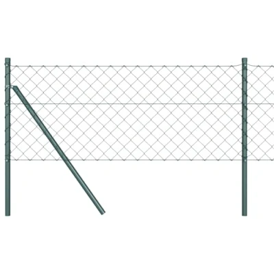 Afbeelding van vidaXL Kettinglinkomheining met 13 palen 0,6x25 m Gegalvaniseerd staal Groen