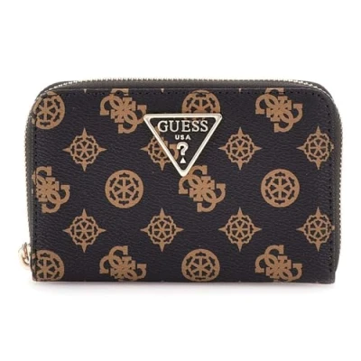 Afbeelding van GUESS Portemonnee Laurel Zip Around Wallet Mocha Logo Donkerbruin