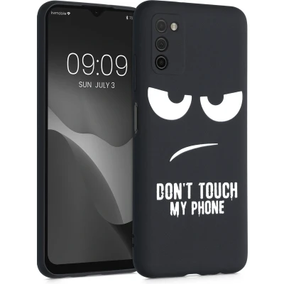 Afbeelding van kwmobile telefoonhoesje geschikt voor Samsung Galaxy A03s Hoesje smartphone in wit / zwart Backcover van TPU Don&#039;t Touch My Phone design