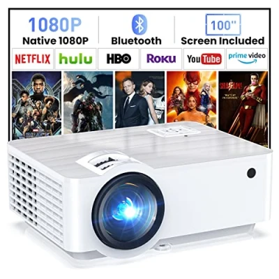 Afbeelding van Beamer, Native 1080p Mini Beamer 4K 9500 Lumen Bluetooth 5.1 Thuisbioscoop met 100 Inch Scherm Compatibel HDMI/USB/AV/Smartphone/IPad/TV Box/Laptop