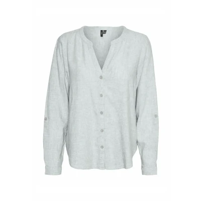 Afbeelding van Vero Moda Blouse Vmlinn Ls V neck Shirt Wvn Noos 10323030 Gray Mist Dames Maat S