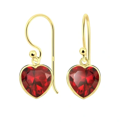 Afbeelding van JoyS Zilveren hart oorbellen zirkonia 8 mm rood 14k goudplating
