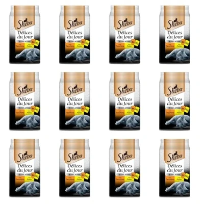 Afbeelding van Sheba Délice Du Jour Natvoer voor katten, smaak van kalkoen en kip in gelei, 12 verpakkingen met 6 zakjes x 50 g, totaal 3600 g