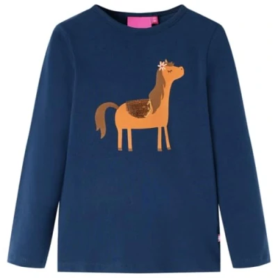 Afbeelding van Kindershirt met lange mouwen dierenprint 116 marineblauw