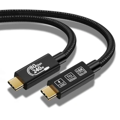 Afbeelding van YIWENTEC 80 Gbps Thunderbolt 5 compatibel met kabel tot 120 bandbreedte versterking en 240 W laadvermogen, 4, USB 4 C (2 m)