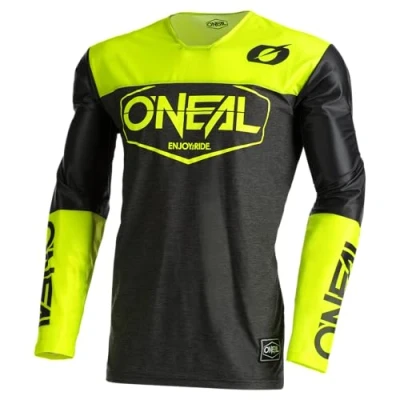 Afbeelding van O&#039;NEAL Motocross Shirt Met Lange Mouwen MX MTB Mountainbike Lichtgewicht Materiaal, Ergonomische Slim Fit voor een Perfecte Pasvorm Mayhem Jersey Hexx V.22 Volwassen Zwart Geel Maat L