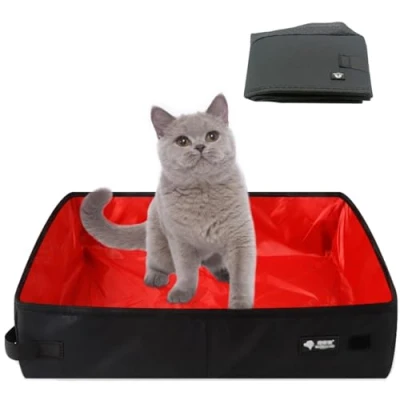 Afbeelding van Opvouwbare kattenbak, opvouwbaar, draagbaar, 40 x 30 cm, waterdicht, draagbaar en gemakkelijk te reinigen, kattenbak voor auto, thuis, camping, buiten, M, rood
