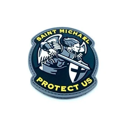 Afbeelding van Patch Nation Saint Michael Protect Us Crusader Blauw PVC klittenband embleem badge